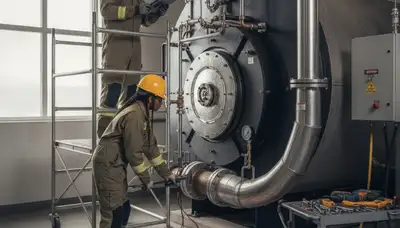 Boiler repair technician servicing a Knoxville, TN home heating system for emergency plumbers