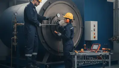 Boiler repair technician servicing Knoxville, TN home heating system for emergency plumbing service
