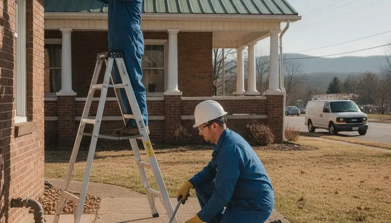 Knoxville, TN emergency plumber repairing a residential pipe leak with professional plumbing tools