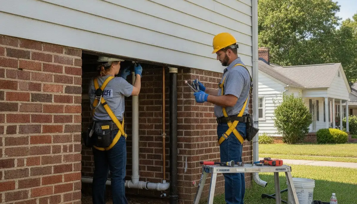 Emergency plumber servicing a Knoxville, TN home for fast plumbing repair and leak cleanup