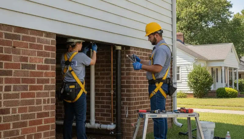 Emergency plumber servicing a Knoxville, TN home for fast plumbing repair and leak cleanup