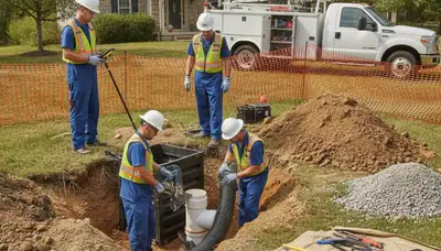 Septic repair technician servicing Knoxville, TN home plumbing system