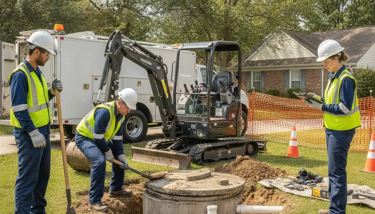 Septic repair technician servicing Knoxville, TN home for emergency plumbing repair