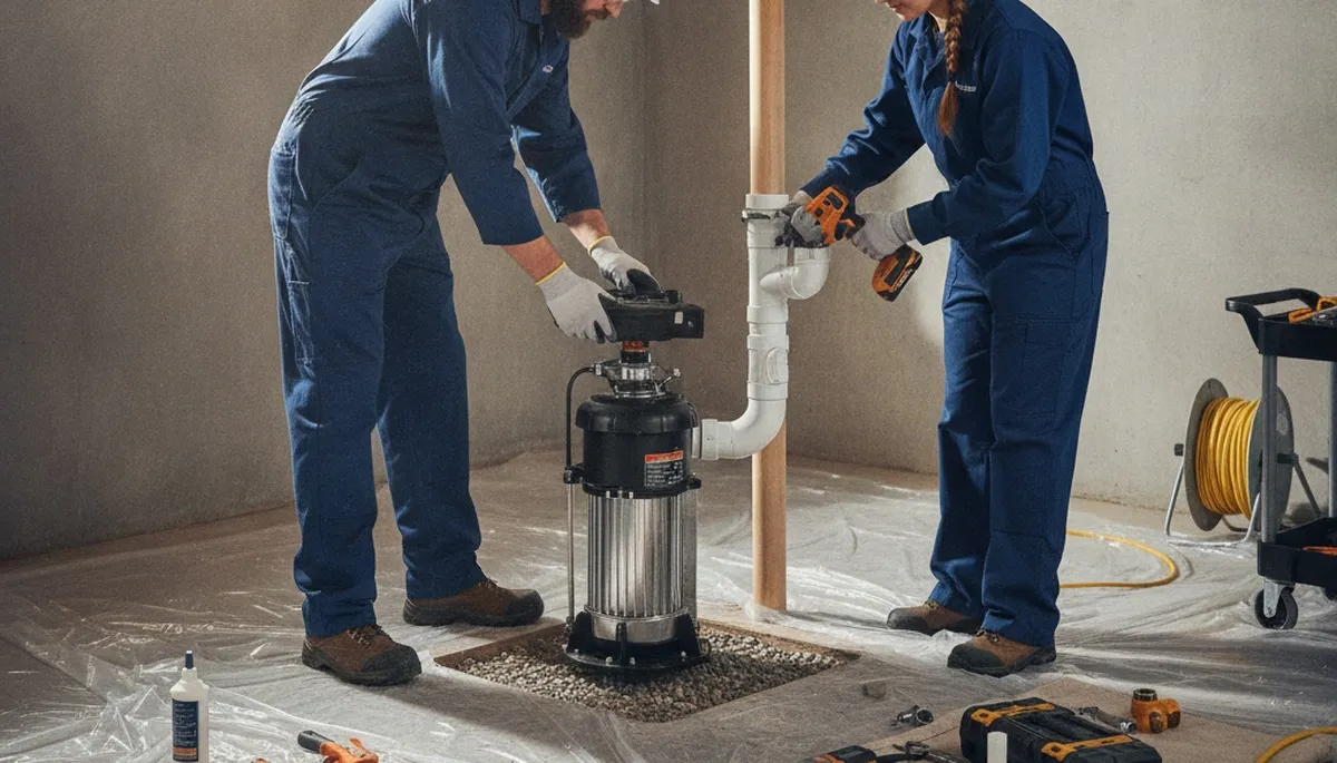 Knoxville, TN plumber installing a sump pump to protect homes from flooding and water damage