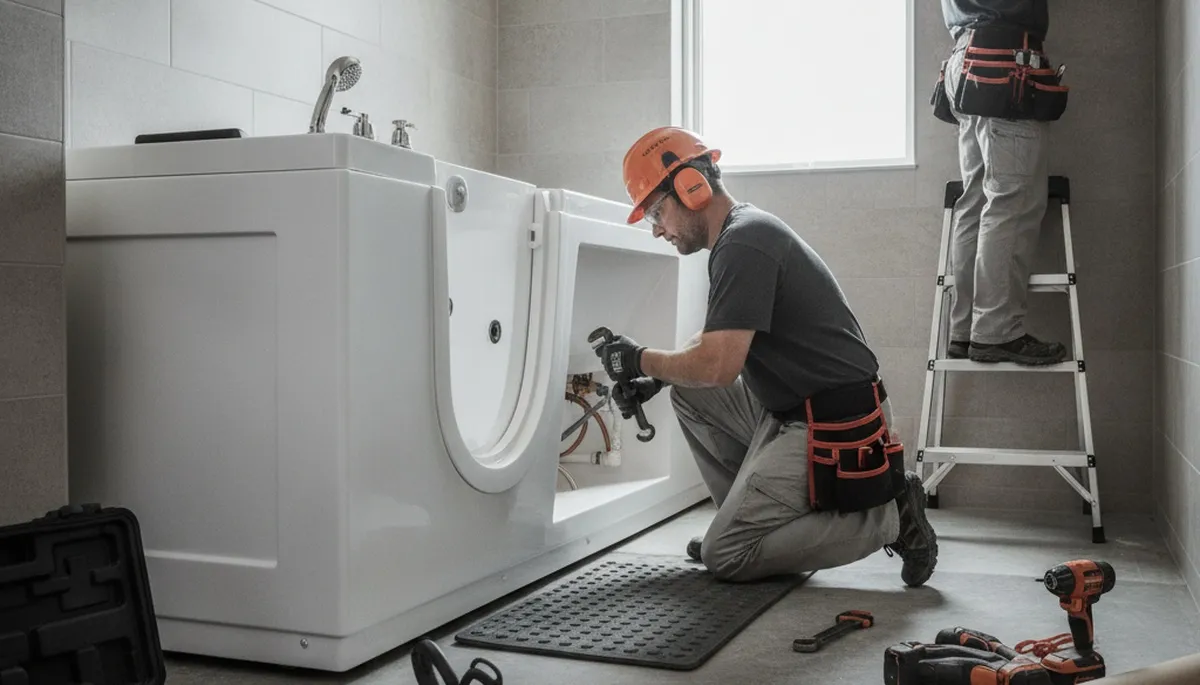 Knoxville, TN plumber installing walk-in tub for safer, accessible bathroom bathing