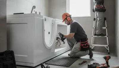 Knoxville, TN plumber installing walk-in tub for safer, accessible bathroom bathing