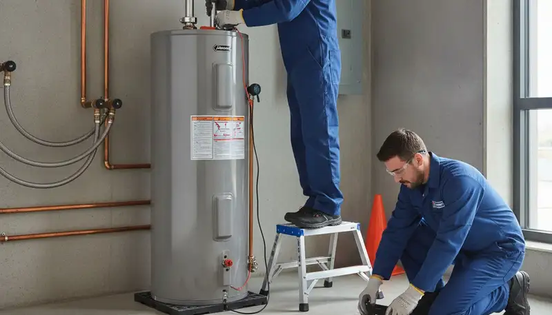 Knoxville TN plumber repairing a water heater for emergency home service
