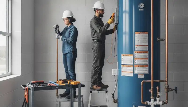 Knoxville, TN plumber repairing a water heater for fast emergency plumbing service