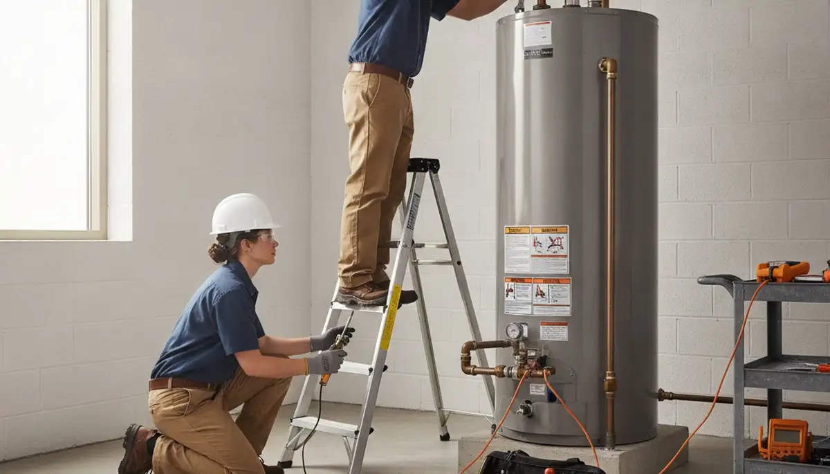 Knoxville, TN plumber repairing a water heater for fast emergency home service