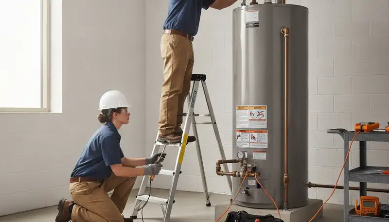 Knoxville, TN plumber repairing a water heater for fast emergency home service
